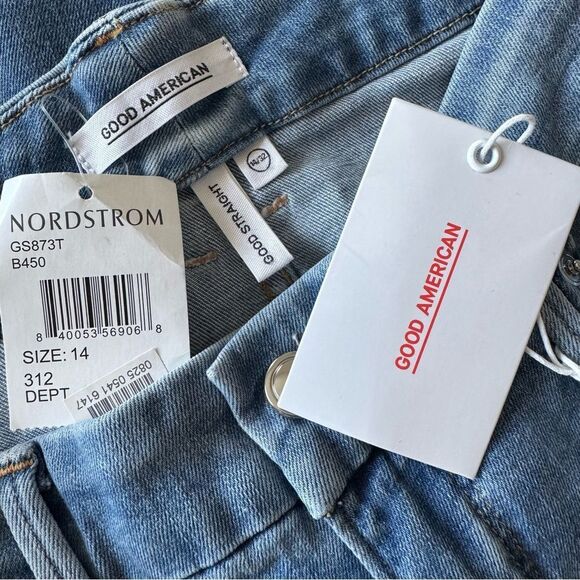 NWT Good American Good Straight High-Waist Ankle Jeans in Blue450 Size 14/32 - Picture 8 of 9